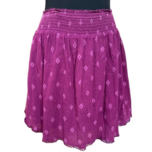 Old Navy Dresses & Skirts - OLD NAVY Pink & Purple Bohemian Pull-on Smocked Mini Skirt Scalloped Hem Size M